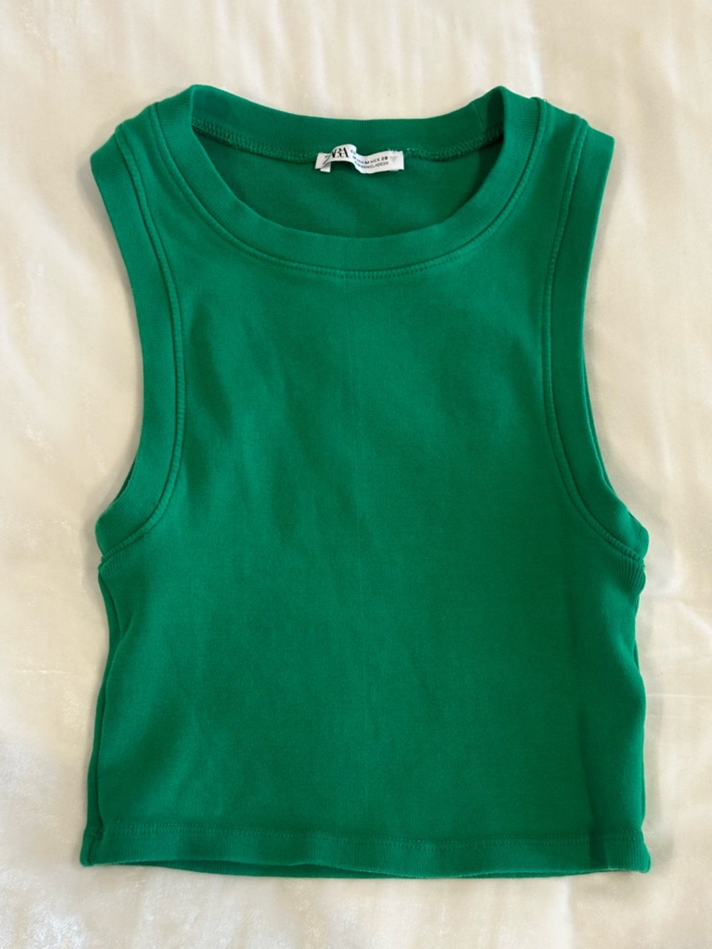 Zara Green Cropped Tank Top Size M Basic Fitted